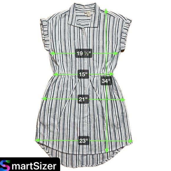 Japna Striped 100% Cotton Button Up Mini Shirt Dress Pockets Collared Size M - Picture 9 of 10